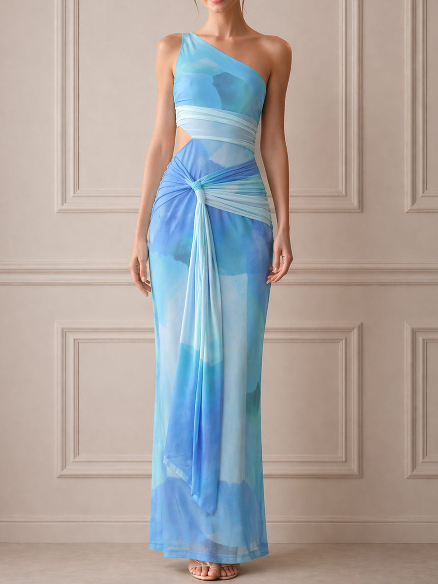 Asymmetric One-Shoulder Draped Cutout Maxi Dress Crovaya Asymmetric One-Shoulder Draped Cutout Maxi Dress Crovaya